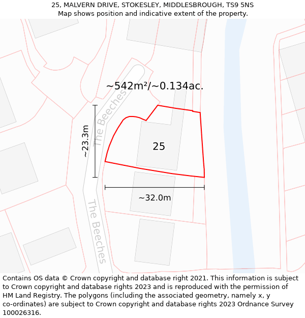 25, MALVERN DRIVE, STOKESLEY, MIDDLESBROUGH, TS9 5NS: Plot and title map