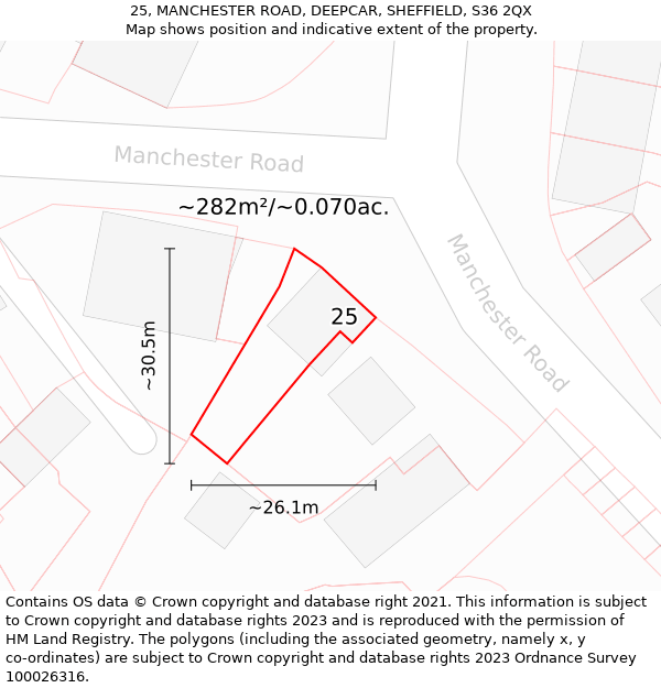 25, MANCHESTER ROAD, DEEPCAR, SHEFFIELD, S36 2QX: Plot and title map