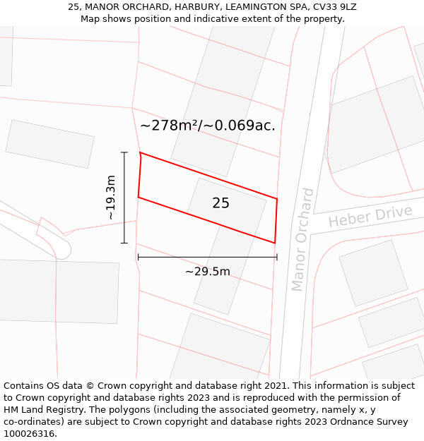 25, MANOR ORCHARD, HARBURY, LEAMINGTON SPA, CV33 9LZ: Plot and title map