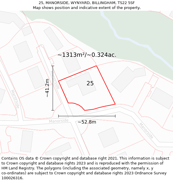 25, MANORSIDE, WYNYARD, BILLINGHAM, TS22 5SF: Plot and title map