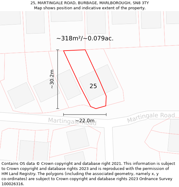 25, MARTINGALE ROAD, BURBAGE, MARLBOROUGH, SN8 3TY: Plot and title map