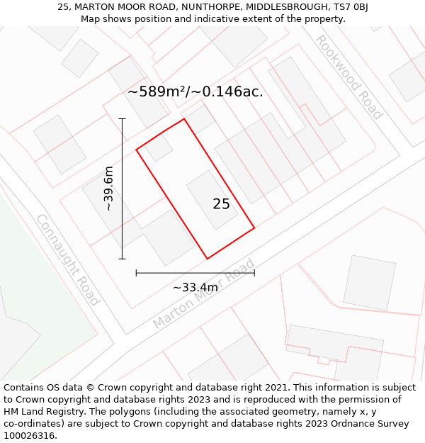 25, MARTON MOOR ROAD, NUNTHORPE, MIDDLESBROUGH, TS7 0BJ: Plot and title map