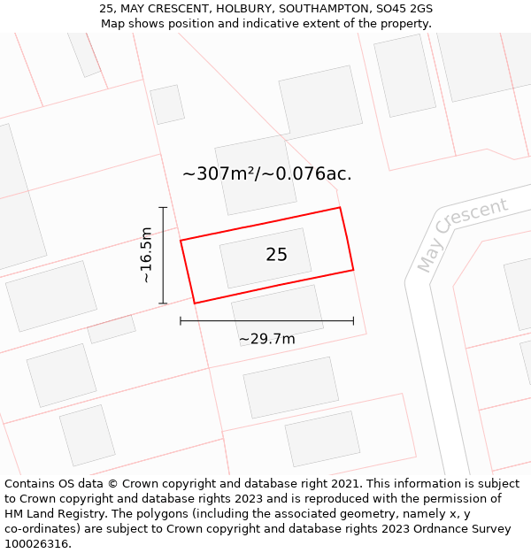 25, MAY CRESCENT, HOLBURY, SOUTHAMPTON, SO45 2GS: Plot and title map