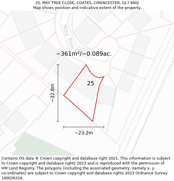 25, MAY TREE CLOSE, COATES, CIRENCESTER, GL7 6NQ: Plot and title map