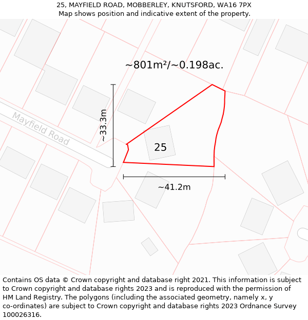 25, MAYFIELD ROAD, MOBBERLEY, KNUTSFORD, WA16 7PX: Plot and title map