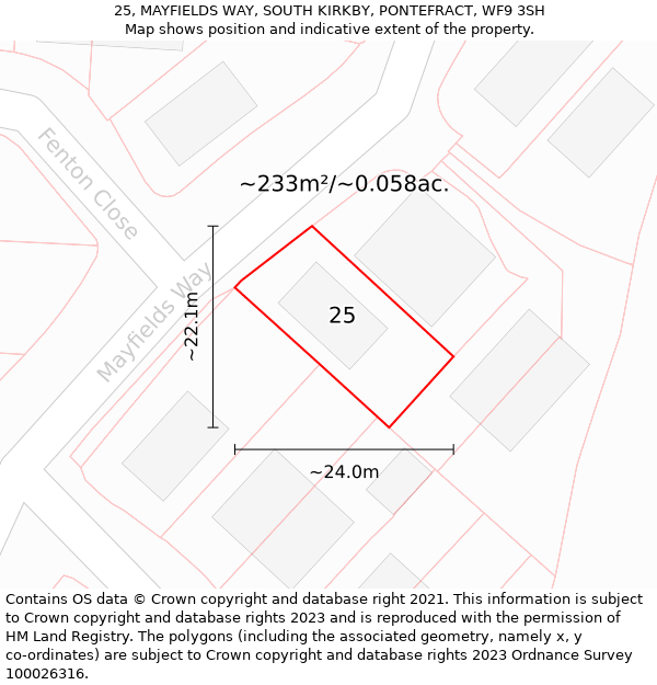 25, MAYFIELDS WAY, SOUTH KIRKBY, PONTEFRACT, WF9 3SH: Plot and title map