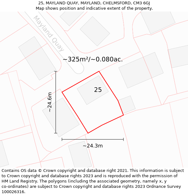 25, MAYLAND QUAY, MAYLAND, CHELMSFORD, CM3 6GJ: Plot and title map