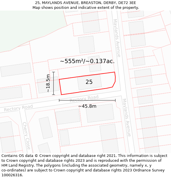 25, MAYLANDS AVENUE, BREASTON, DERBY, DE72 3EE: Plot and title map