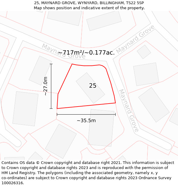 25, MAYNARD GROVE, WYNYARD, BILLINGHAM, TS22 5SP: Plot and title map