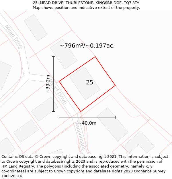 25, MEAD DRIVE, THURLESTONE, KINGSBRIDGE, TQ7 3TA: Plot and title map