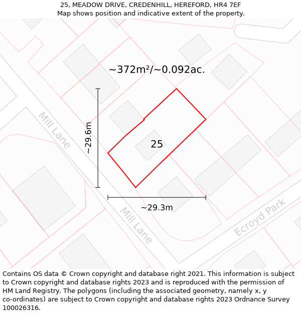 25, MEADOW DRIVE, CREDENHILL, HEREFORD, HR4 7EF: Plot and title map