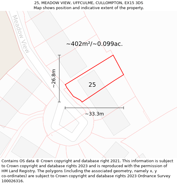 25, MEADOW VIEW, UFFCULME, CULLOMPTON, EX15 3DS: Plot and title map