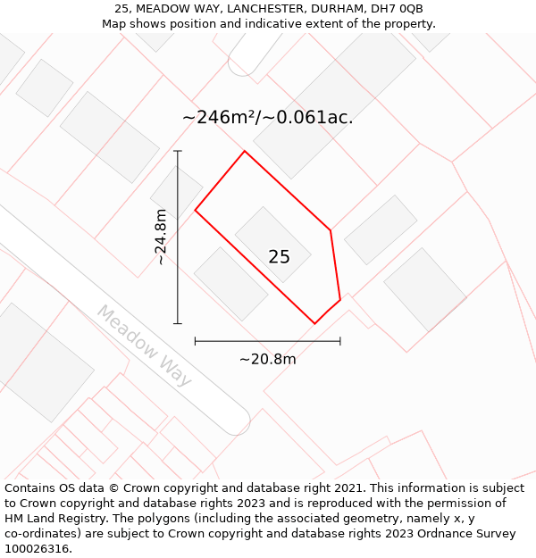 25, MEADOW WAY, LANCHESTER, DURHAM, DH7 0QB: Plot and title map