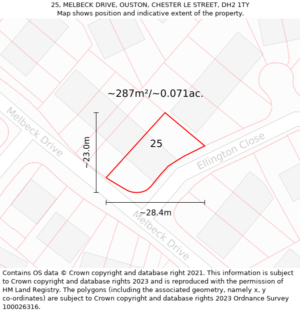 25, MELBECK DRIVE, OUSTON, CHESTER LE STREET, DH2 1TY: Plot and title map