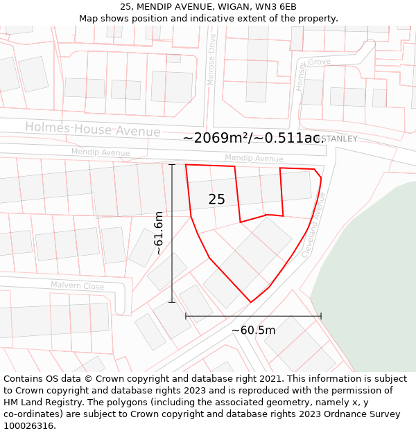 25, MENDIP AVENUE, WIGAN, WN3 6EB: Plot and title map