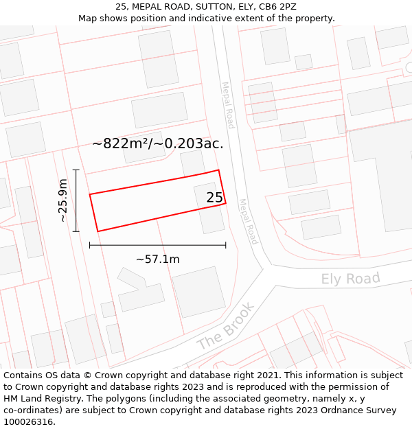 25, MEPAL ROAD, SUTTON, ELY, CB6 2PZ: Plot and title map