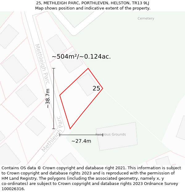 25, METHLEIGH PARC, PORTHLEVEN, HELSTON, TR13 9LJ: Plot and title map