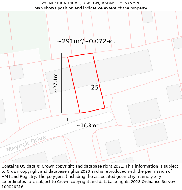 25, MEYRICK DRIVE, DARTON, BARNSLEY, S75 5PL: Plot and title map