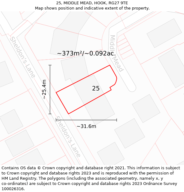 25, MIDDLE MEAD, HOOK, RG27 9TE: Plot and title map