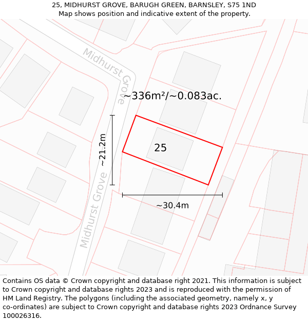 25, MIDHURST GROVE, BARUGH GREEN, BARNSLEY, S75 1ND: Plot and title map