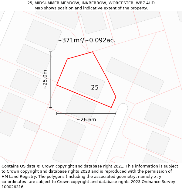 25, MIDSUMMER MEADOW, INKBERROW, WORCESTER, WR7 4HD: Plot and title map