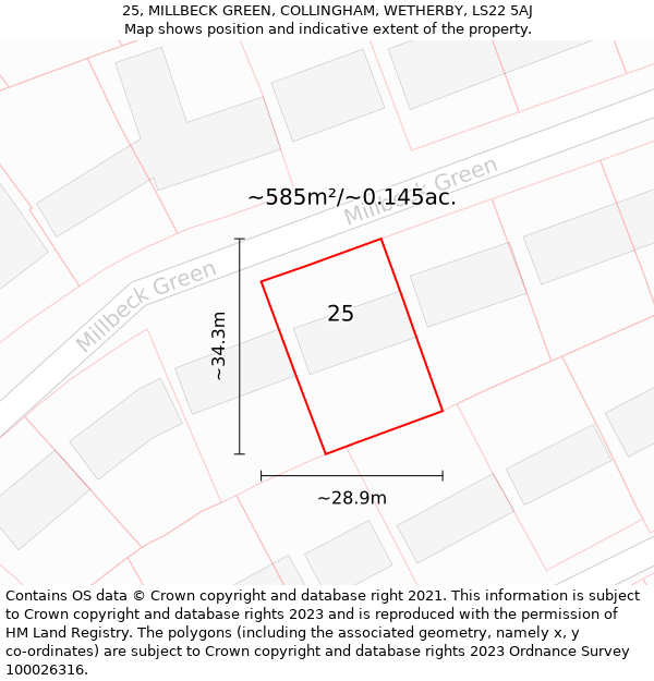 25, MILLBECK GREEN, COLLINGHAM, WETHERBY, LS22 5AJ: Plot and title map