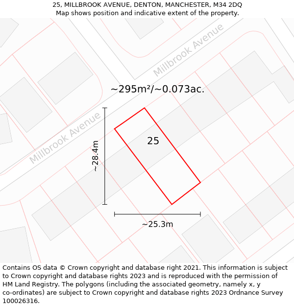 25, MILLBROOK AVENUE, DENTON, MANCHESTER, M34 2DQ: Plot and title map