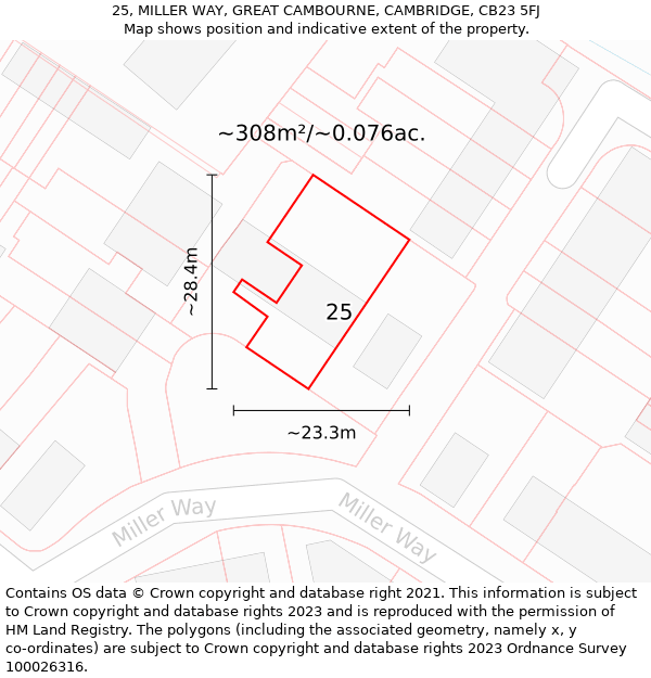 25, MILLER WAY, GREAT CAMBOURNE, CAMBRIDGE, CB23 5FJ: Plot and title map