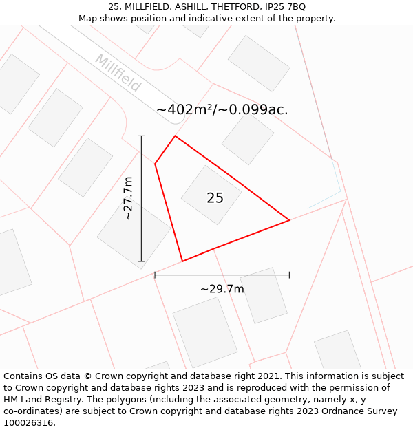 25, MILLFIELD, ASHILL, THETFORD, IP25 7BQ: Plot and title map