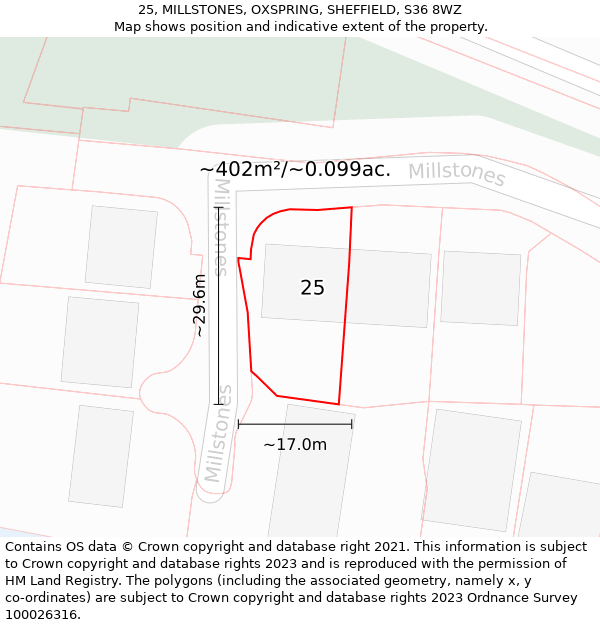 25, MILLSTONES, OXSPRING, SHEFFIELD, S36 8WZ: Plot and title map