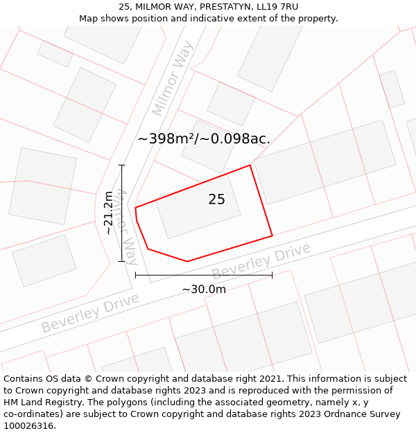 25, MILMOR WAY, PRESTATYN, LL19 7RU: Plot and title map