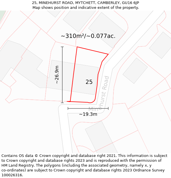 25, MINEHURST ROAD, MYTCHETT, CAMBERLEY, GU16 6JP: Plot and title map