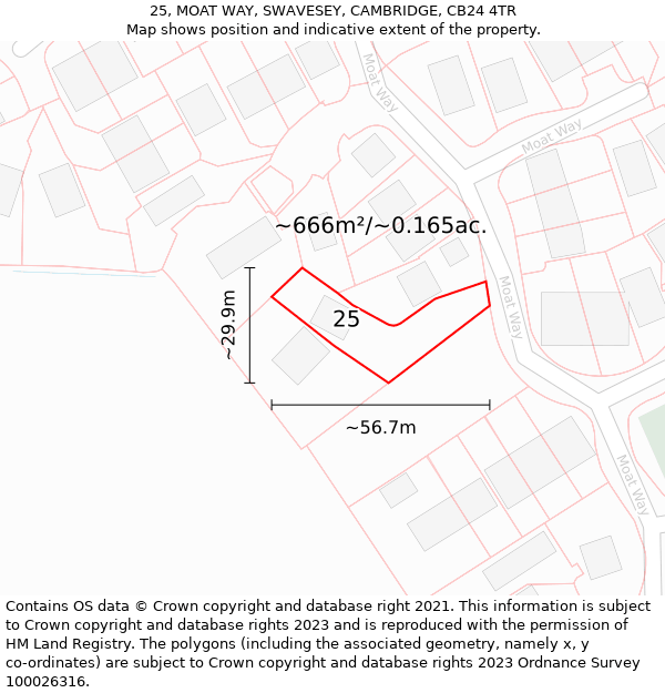 25, MOAT WAY, SWAVESEY, CAMBRIDGE, CB24 4TR: Plot and title map