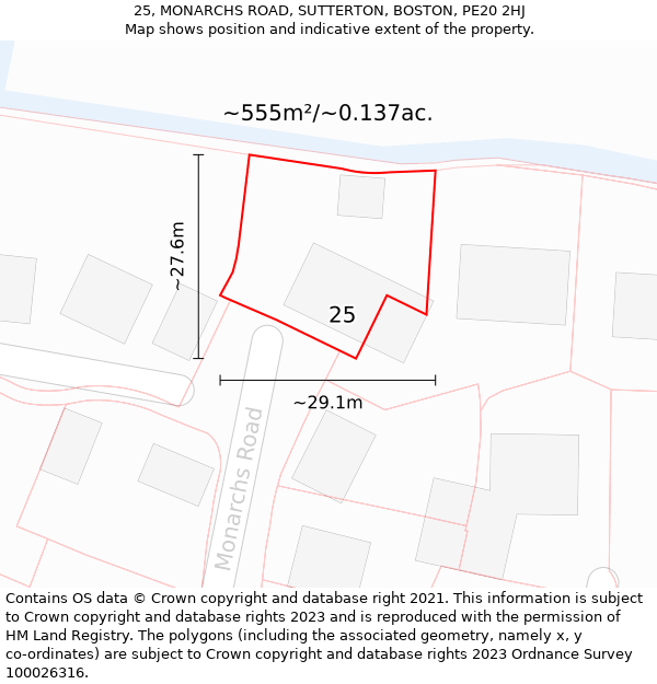 25, MONARCHS ROAD, SUTTERTON, BOSTON, PE20 2HJ: Plot and title map