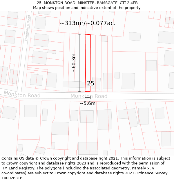 25, MONKTON ROAD, MINSTER, RAMSGATE, CT12 4EB: Plot and title map