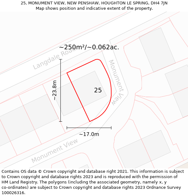 25, MONUMENT VIEW, NEW PENSHAW, HOUGHTON LE SPRING, DH4 7JN: Plot and title map