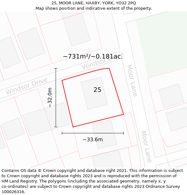 25, MOOR LANE, HAXBY, YORK, YO32 2PQ: Plot and title map