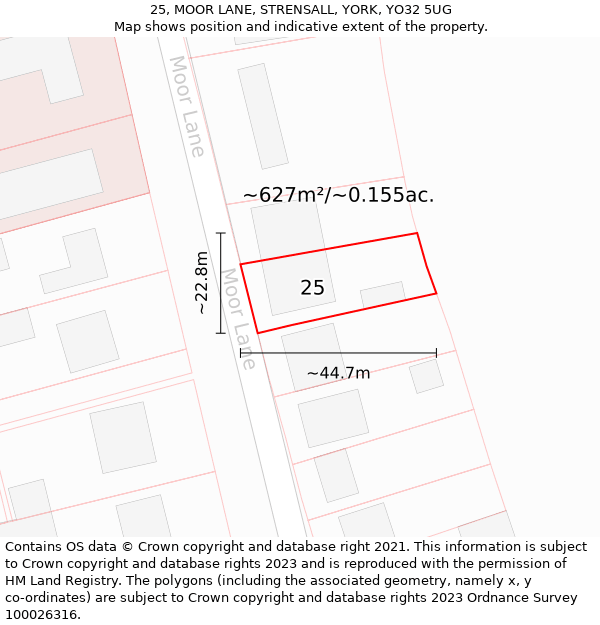 25, MOOR LANE, STRENSALL, YORK, YO32 5UG: Plot and title map