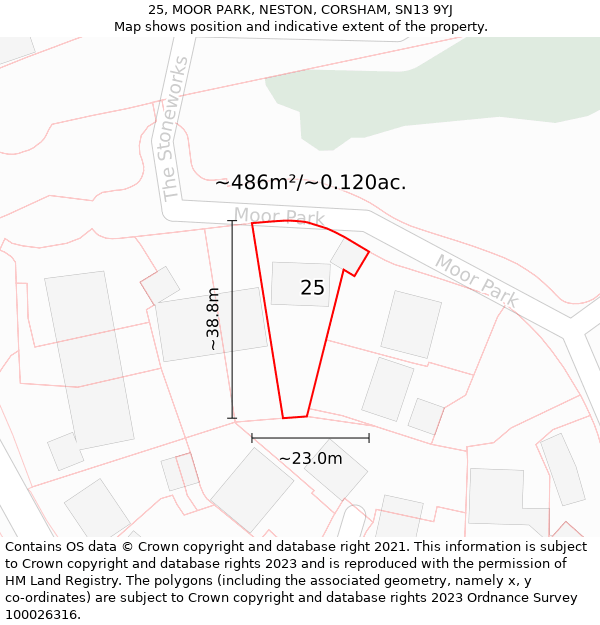 25, MOOR PARK, NESTON, CORSHAM, SN13 9YJ: Plot and title map