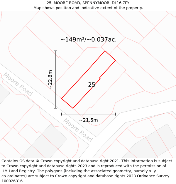 25, MOORE ROAD, SPENNYMOOR, DL16 7FY: Plot and title map