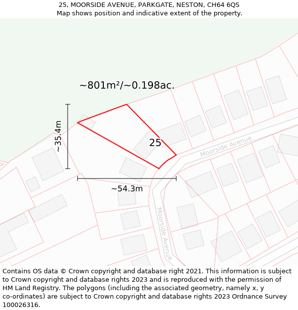 25, MOORSIDE AVENUE, PARKGATE, NESTON, CH64 6QS: Plot and title map