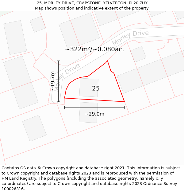 25, MORLEY DRIVE, CRAPSTONE, YELVERTON, PL20 7UY: Plot and title map