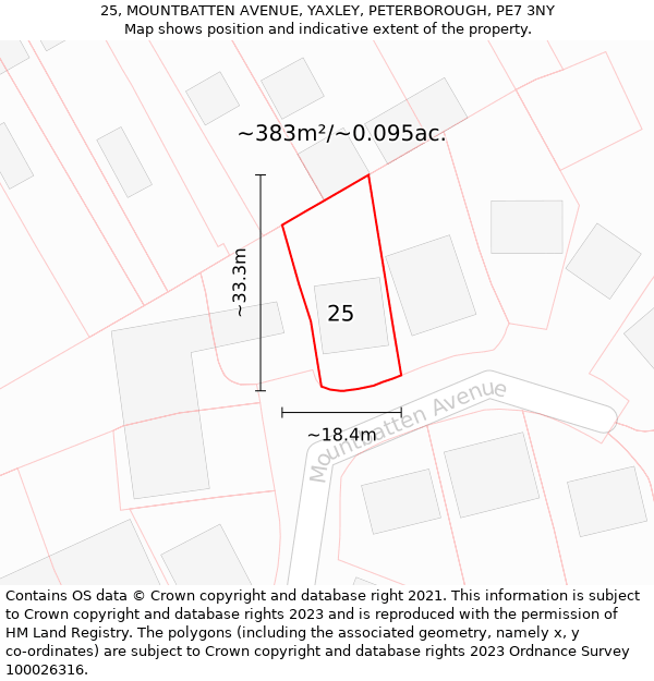 25, MOUNTBATTEN AVENUE, YAXLEY, PETERBOROUGH, PE7 3NY: Plot and title map