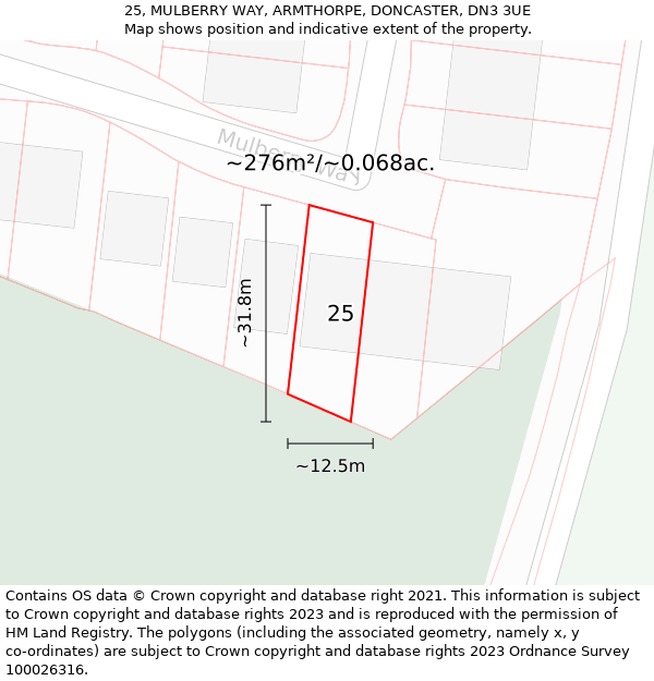 25, MULBERRY WAY, ARMTHORPE, DONCASTER, DN3 3UE: Plot and title map