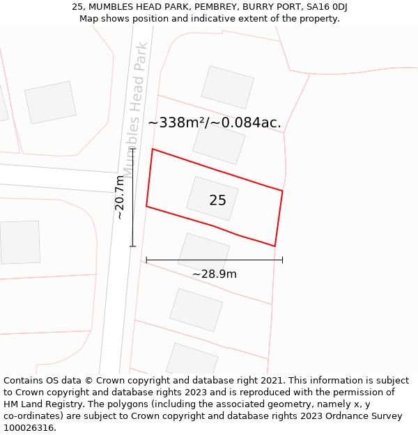 25, MUMBLES HEAD PARK, PEMBREY, BURRY PORT, SA16 0DJ: Plot and title map