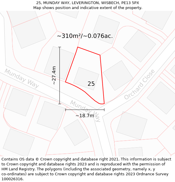 25, MUNDAY WAY, LEVERINGTON, WISBECH, PE13 5PX: Plot and title map