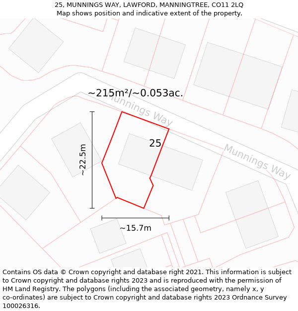 25, MUNNINGS WAY, LAWFORD, MANNINGTREE, CO11 2LQ: Plot and title map