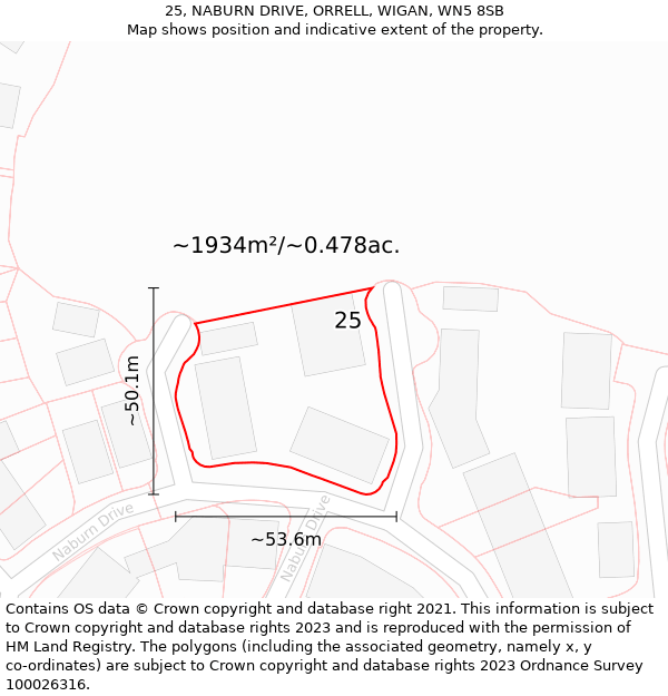 25, NABURN DRIVE, ORRELL, WIGAN, WN5 8SB: Plot and title map