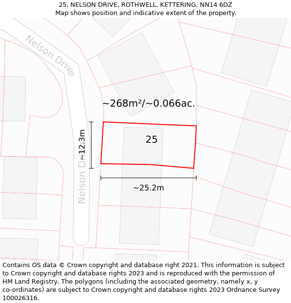 25, NELSON DRIVE, ROTHWELL, KETTERING, NN14 6DZ: Plot and title map