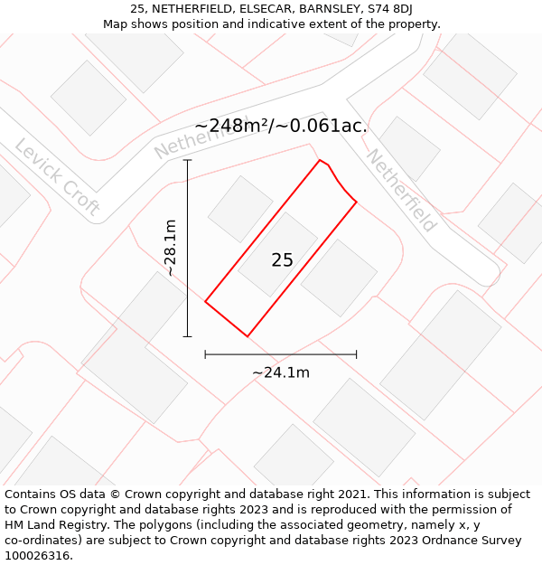 25, NETHERFIELD, ELSECAR, BARNSLEY, S74 8DJ: Plot and title map